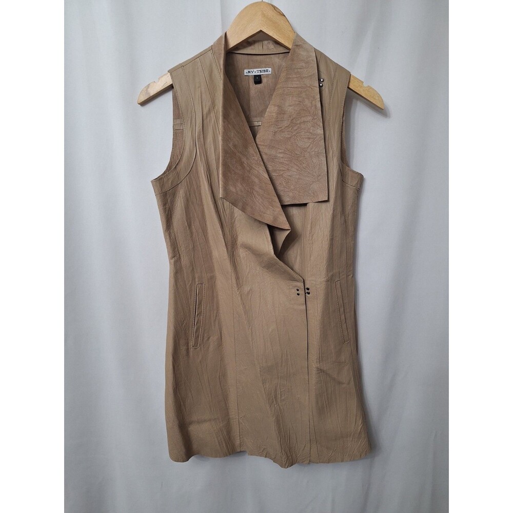 Vintage Genuine Leather Vest Womens Small Long Sleeveless Office Casual Mobwife